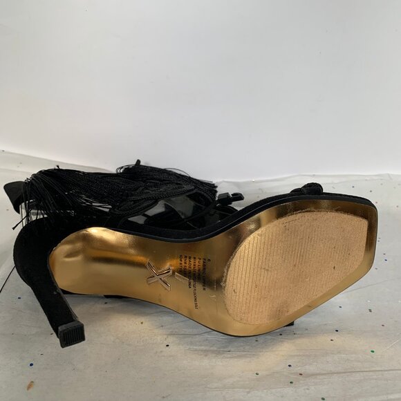 Express x Brian Atwood Black Macrame Lace up Ankle Stiletto Sandals Tassel Tie - Picture 13 of 16